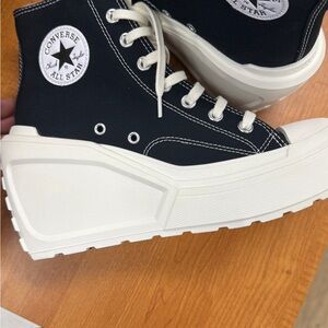 Converse Women's Black and Cream High-Top Sneakers